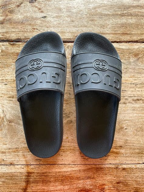 gucci rubber slide sandal fake|gucci rubber pursuit g slides.